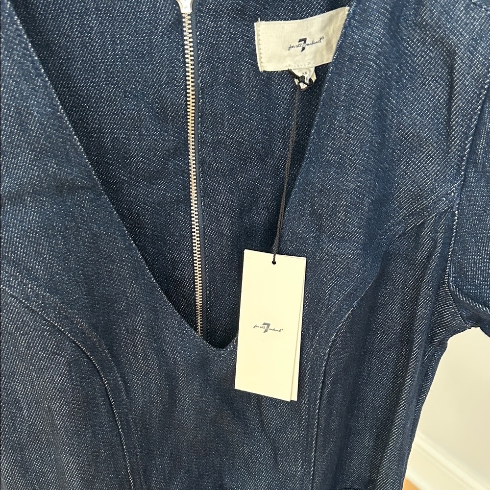 7 For All Mankind Dark Blue V-Neck Mini Dress - Picture 3 of 6